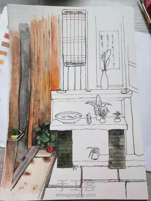 水彩画古风山脚下的小屋超简单,水彩画手绘清新又宁静的田园生活