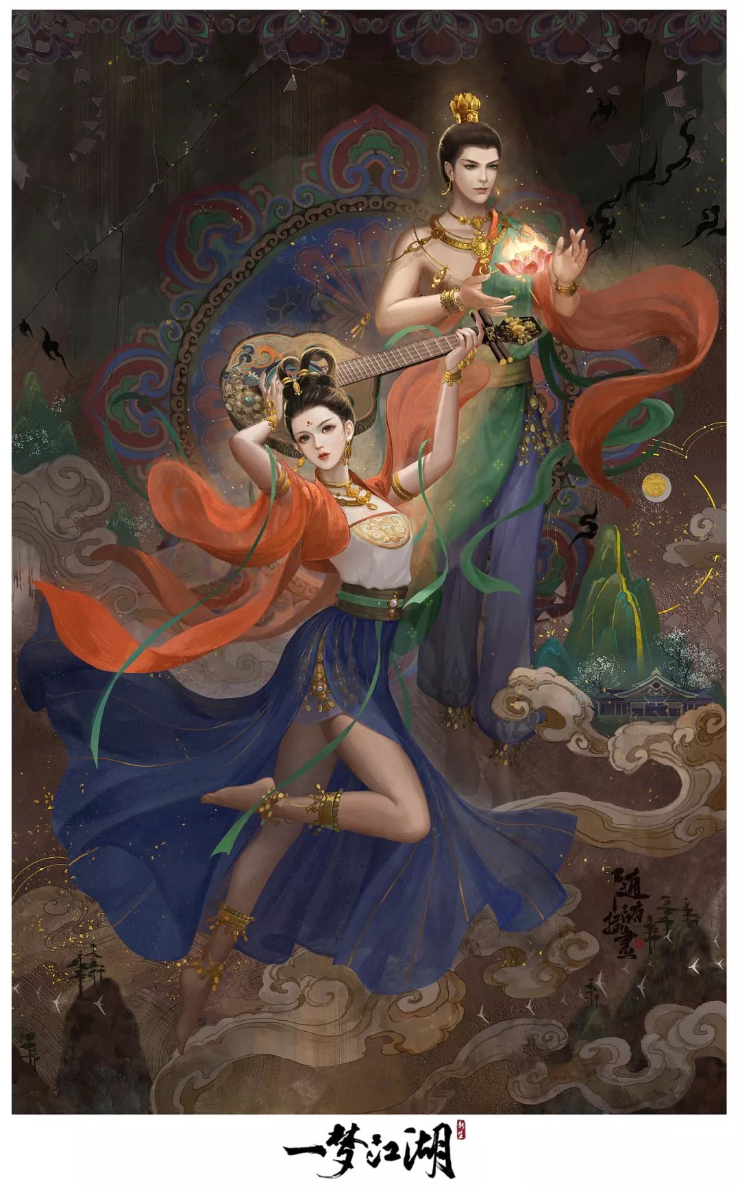 画古风人物插画板绘用什么笔刷,ps古风笔刷海报教程