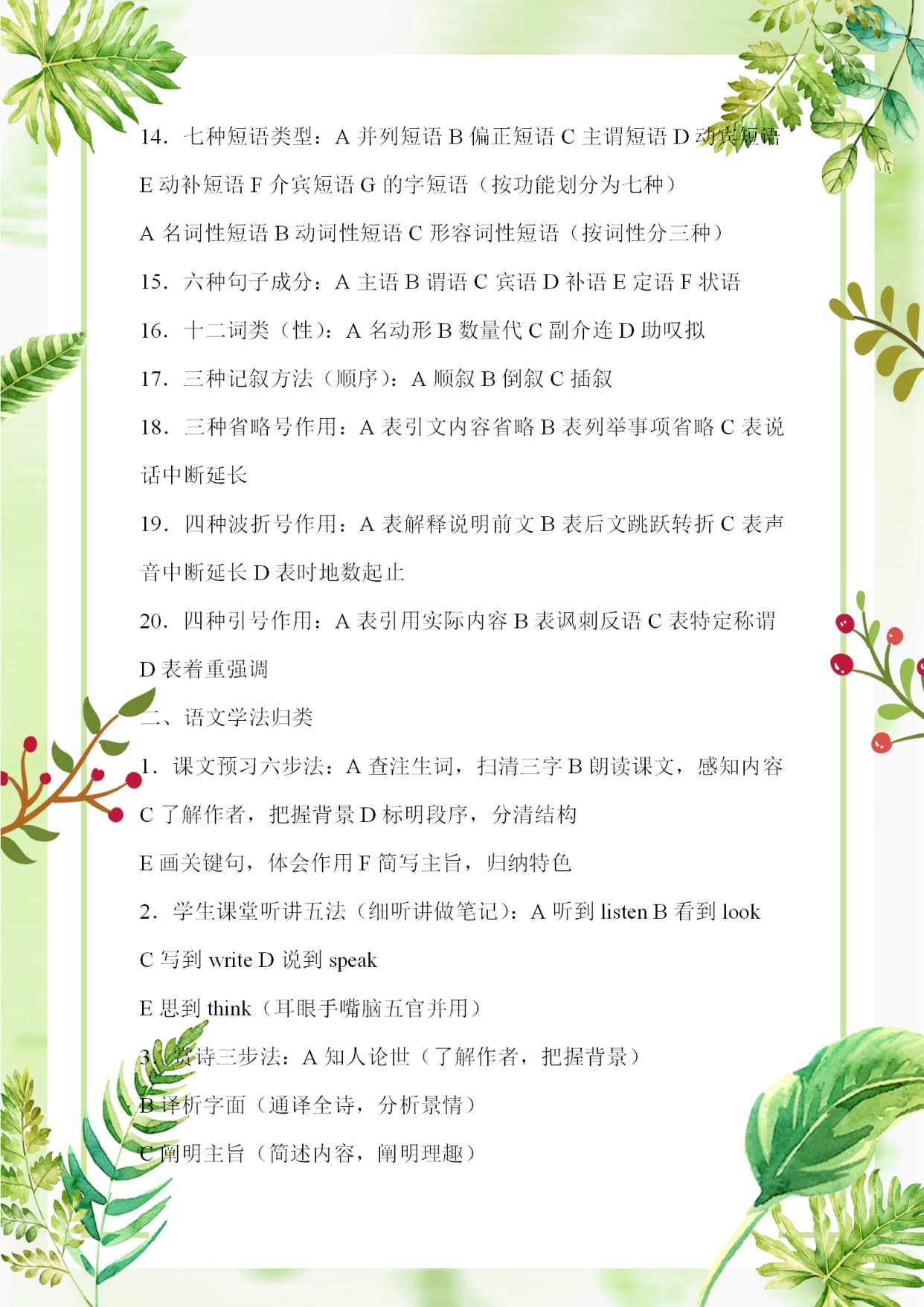 高中语文知识点大全总结图片,高中语文必背知识点归纳大全