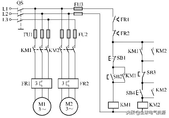 电动机综合保护器电路图及接线图,两台电动机顺序启动逆序停止电路图