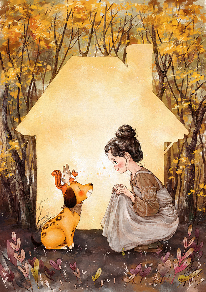 韩国插画师森林女孩日记图文,水彩插画森林女孩日记