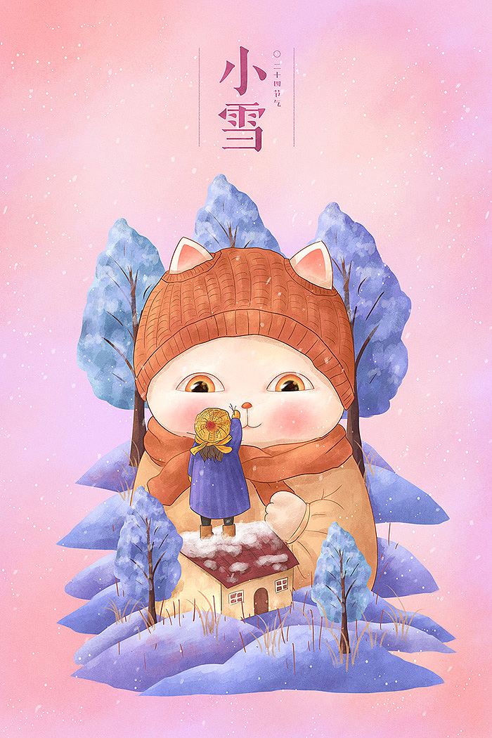 小清新唯美猫咪插画壁纸,猫咪卡通形象插画图片