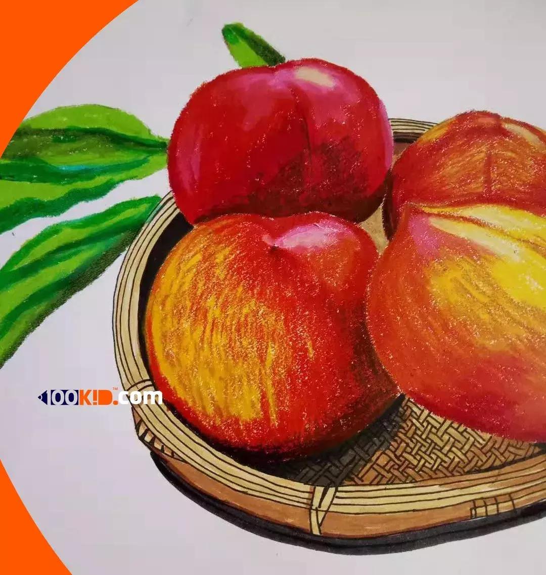 用油画棒画桃子教程,迷你桃子的油画棒教程