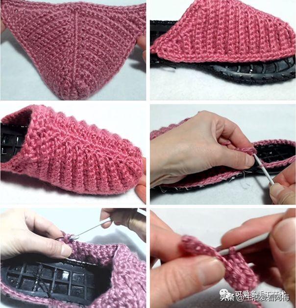 自己用毛线做布拖鞋,用布条线编拖鞋