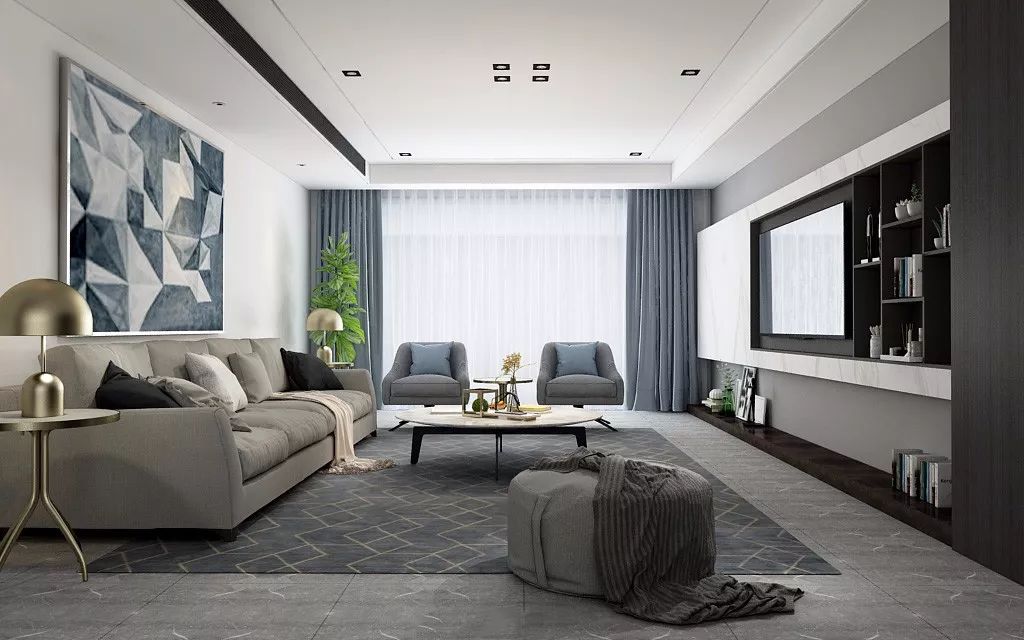 客厅地砖颜色怎么选现代简约款,冠珠摩卡灰地砖客厅效果图