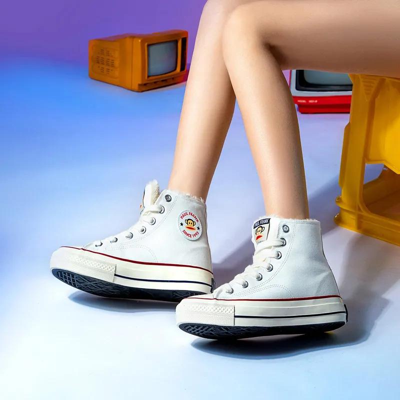 大嘴猴帆布鞋儿童加绒,女保暖鞋加绒加厚正品大嘴猴