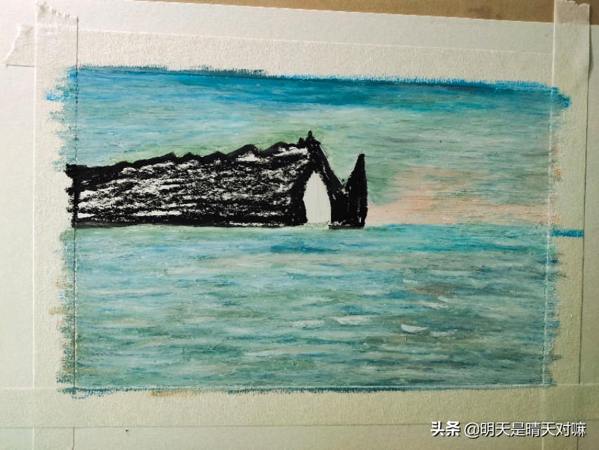 油画棒临摹大师作品,象鼻山油画棒
