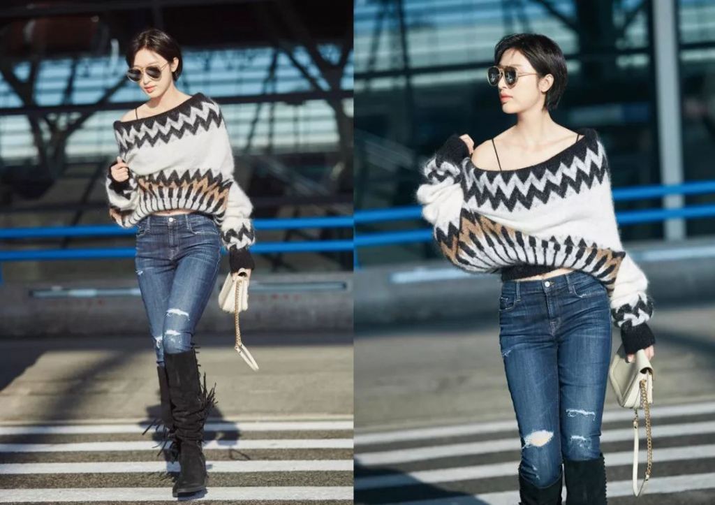 时尚穿搭黑白条纹毛衣经典又时髦,开春了大毛衣怎么穿才时髦