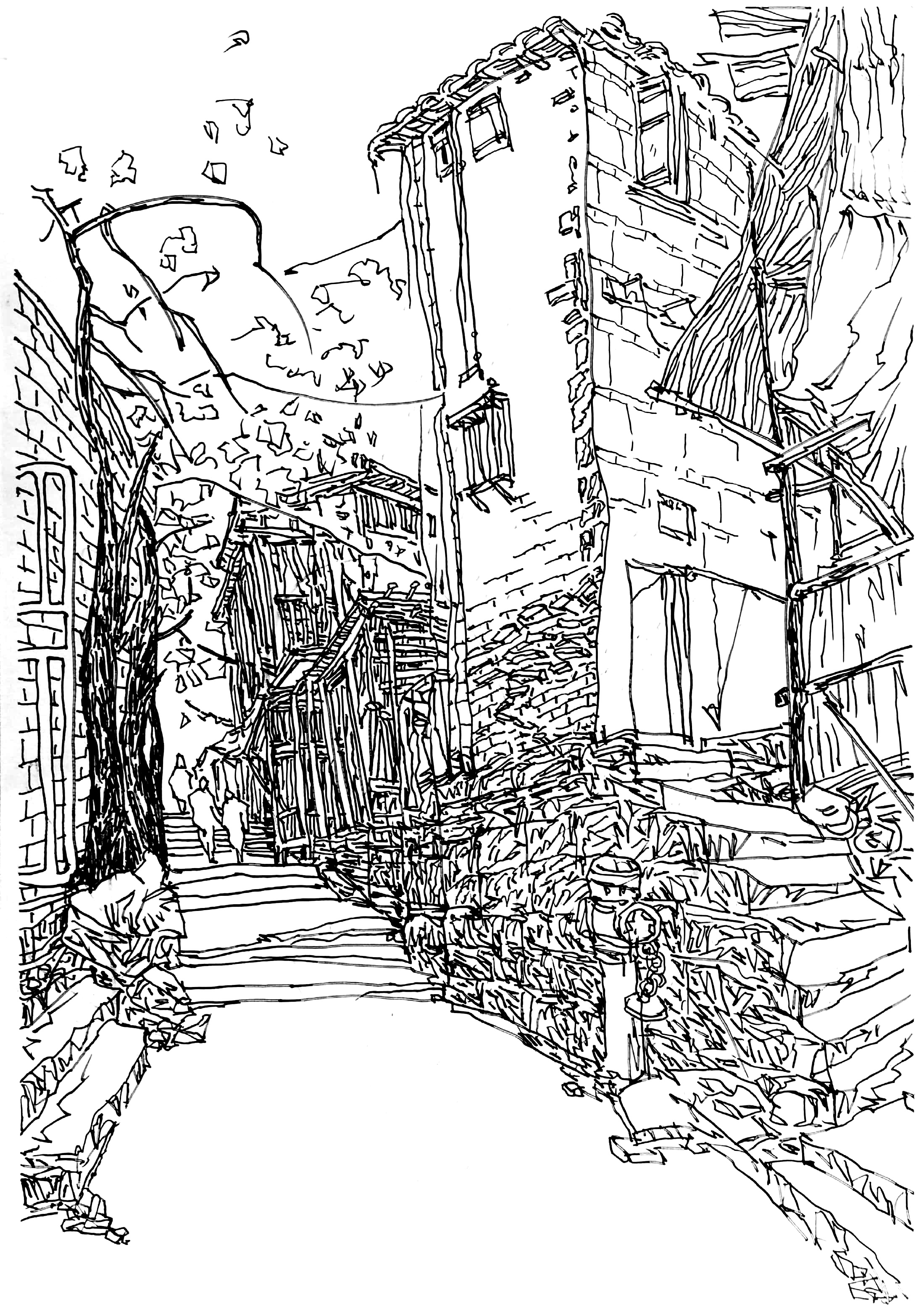 亲切友好的钢笔画速写