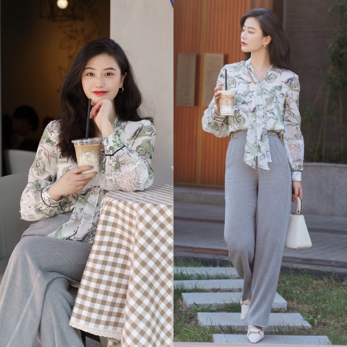 秋款短衫配牛仔阔腿裤穿,上紧下松穿搭阔腿裤加衬衫