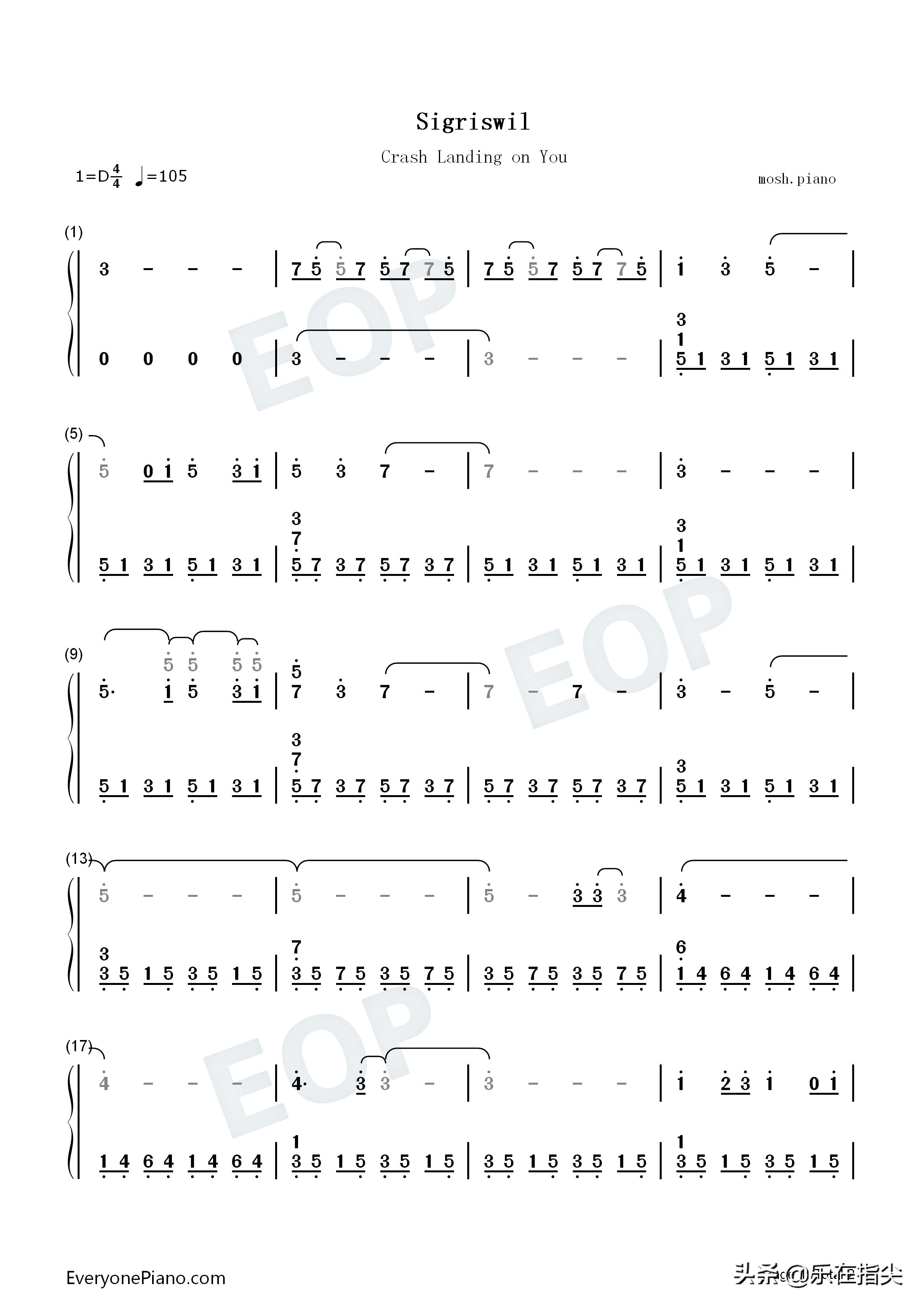 爱的迫降钢琴五线谱,爱的迫降flower钢琴简谱完整版