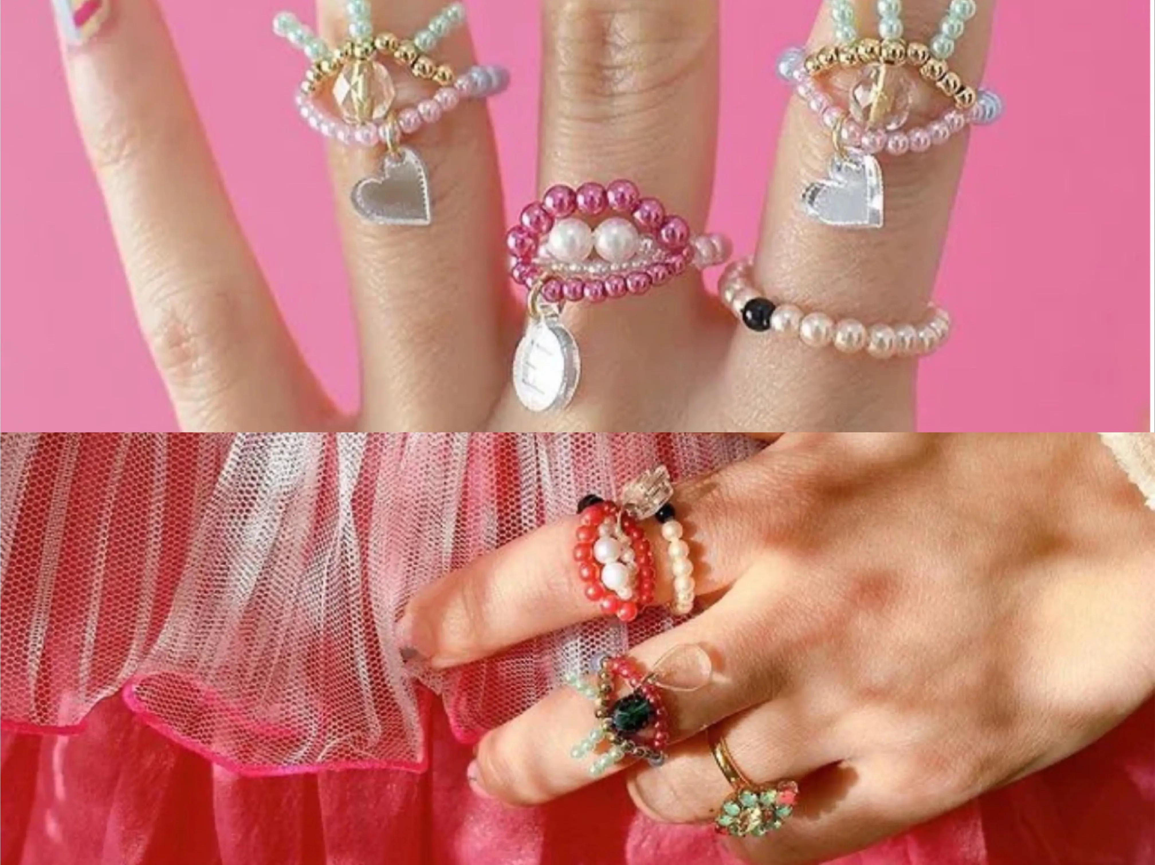 怪诞又可爱的串珠戒指，鬼马少女精灵古怪，很有戏剧感觉