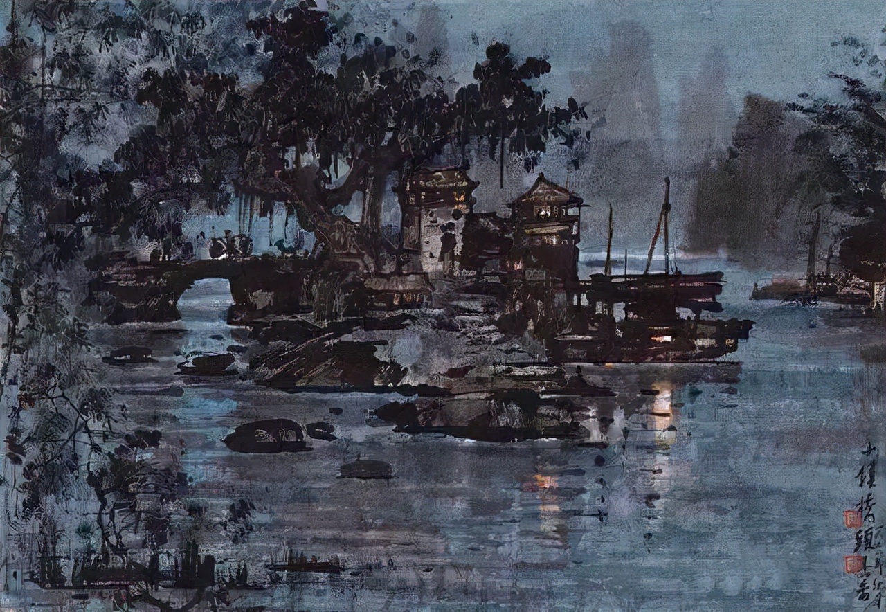 水墨画夜景欣赏,画夜景最好的中国画