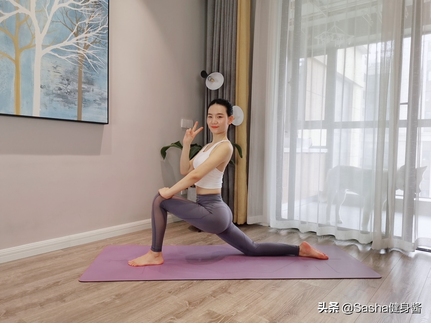 瑜伽网纱裤高腰,收腰交叉网纱瑜伽裤