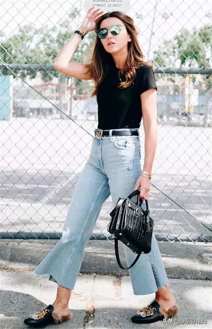 牛仔阔腿裤配什么上衣好看春季,牛仔春季阔腿裤