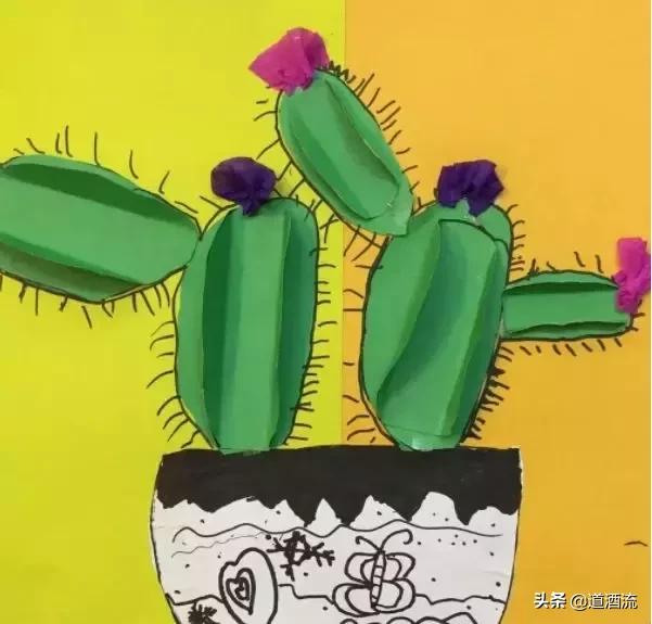 可以贴在墙上用卡纸做的大仙人掌,手工卡纸仙人掌盆栽幼儿园