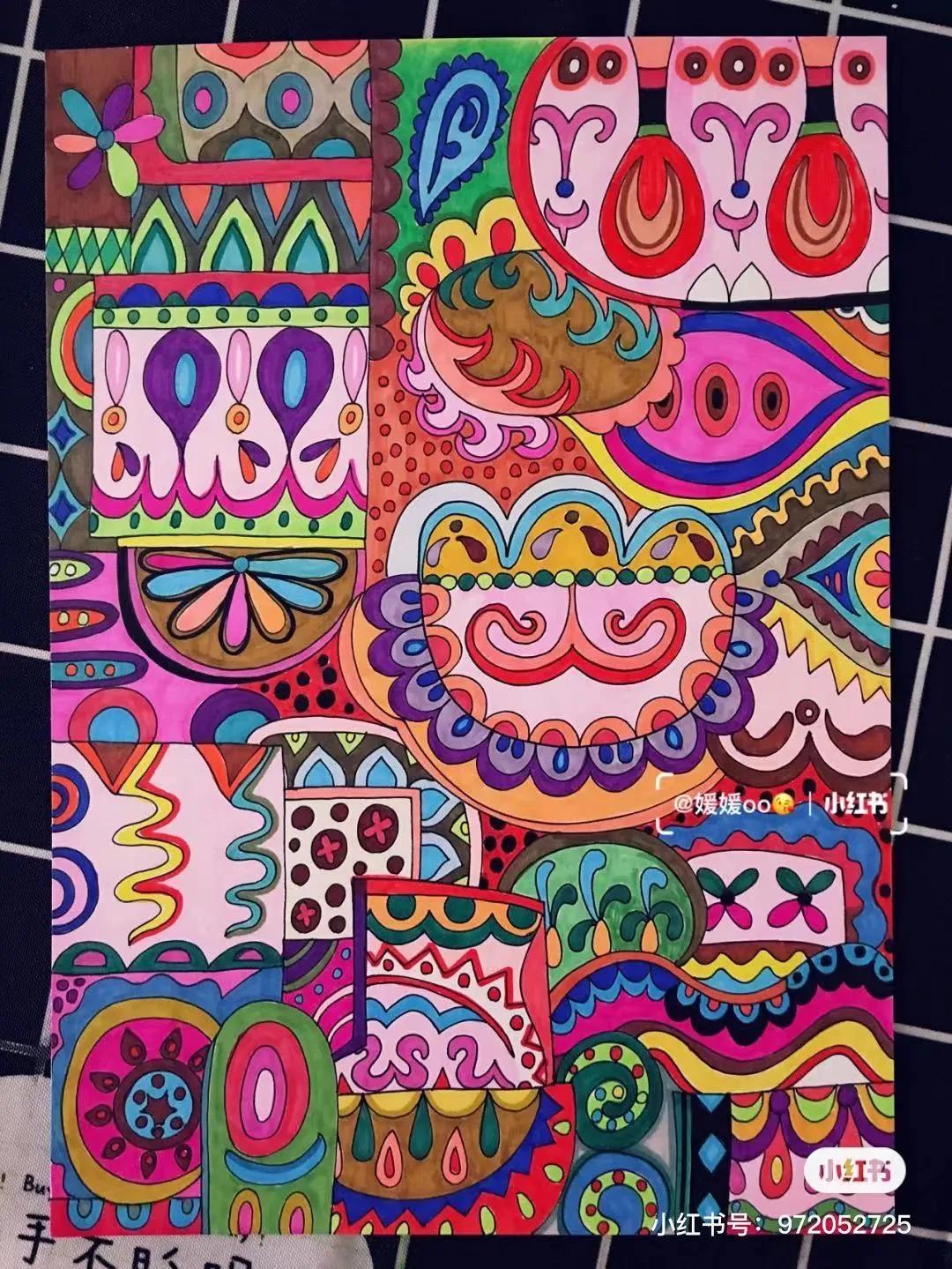 色彩缤纷的马克笔装饰画,60色的马克笔画简单的动漫画