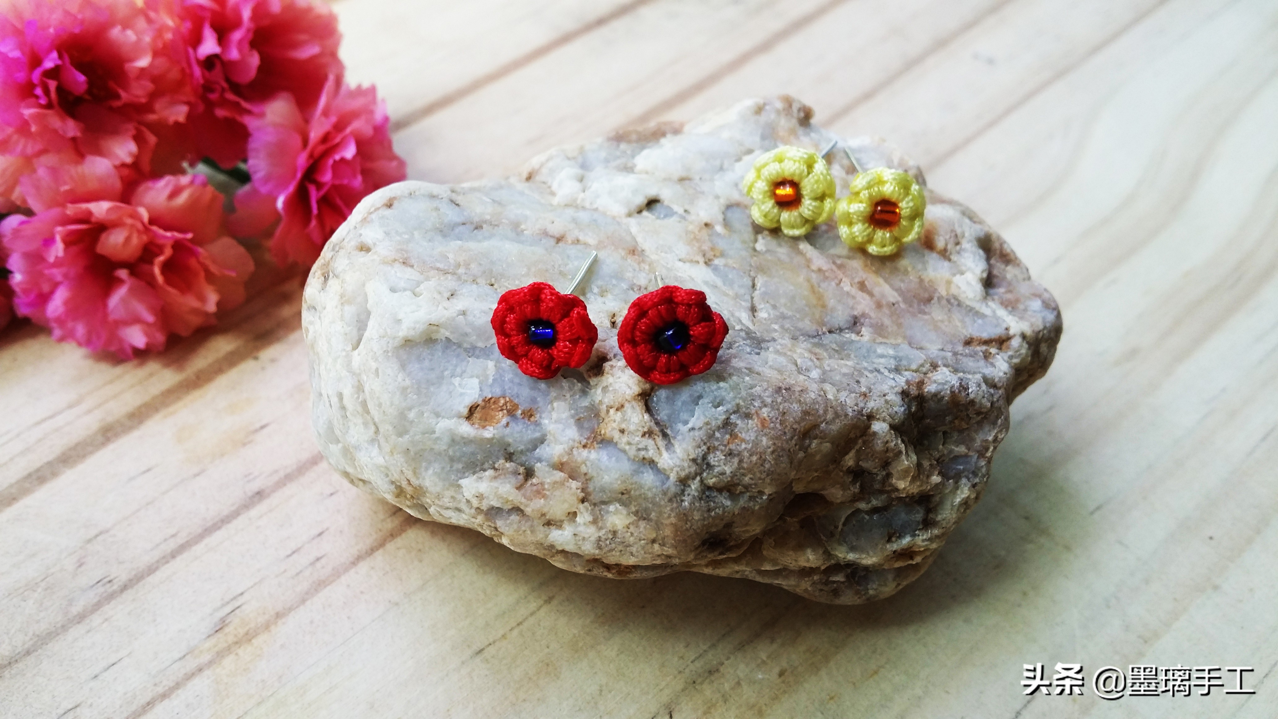 红绳四叶草耳钉编织,蝴蝶结耳钉手工编织