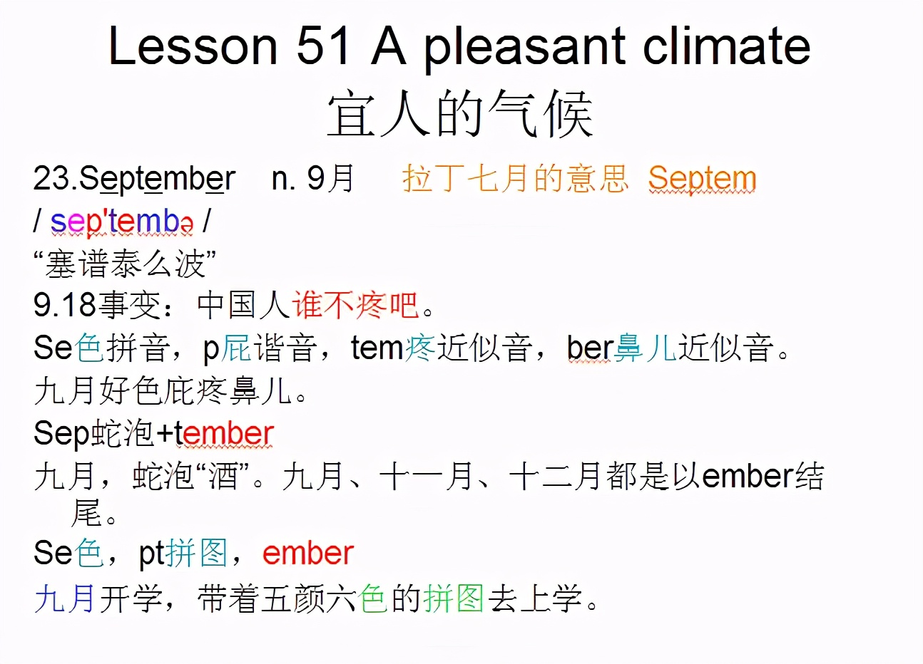 新概念英语第一册，音标课件自学整理Lesson51Apleasantclimate