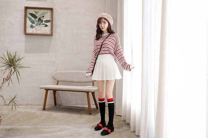 无骨过膝袜女秋冬季日系长筒袜,小腿袜女ins潮黑色蝴蝶结装饰