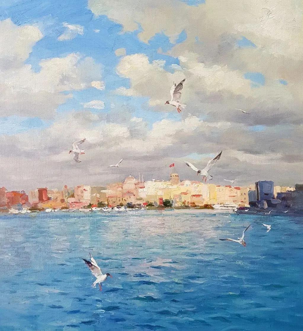 氛围感风景油画作品简单初学者,简单的小清新系油画