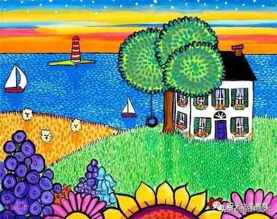 水粉作品风景清新,清凉一夏的水粉作品