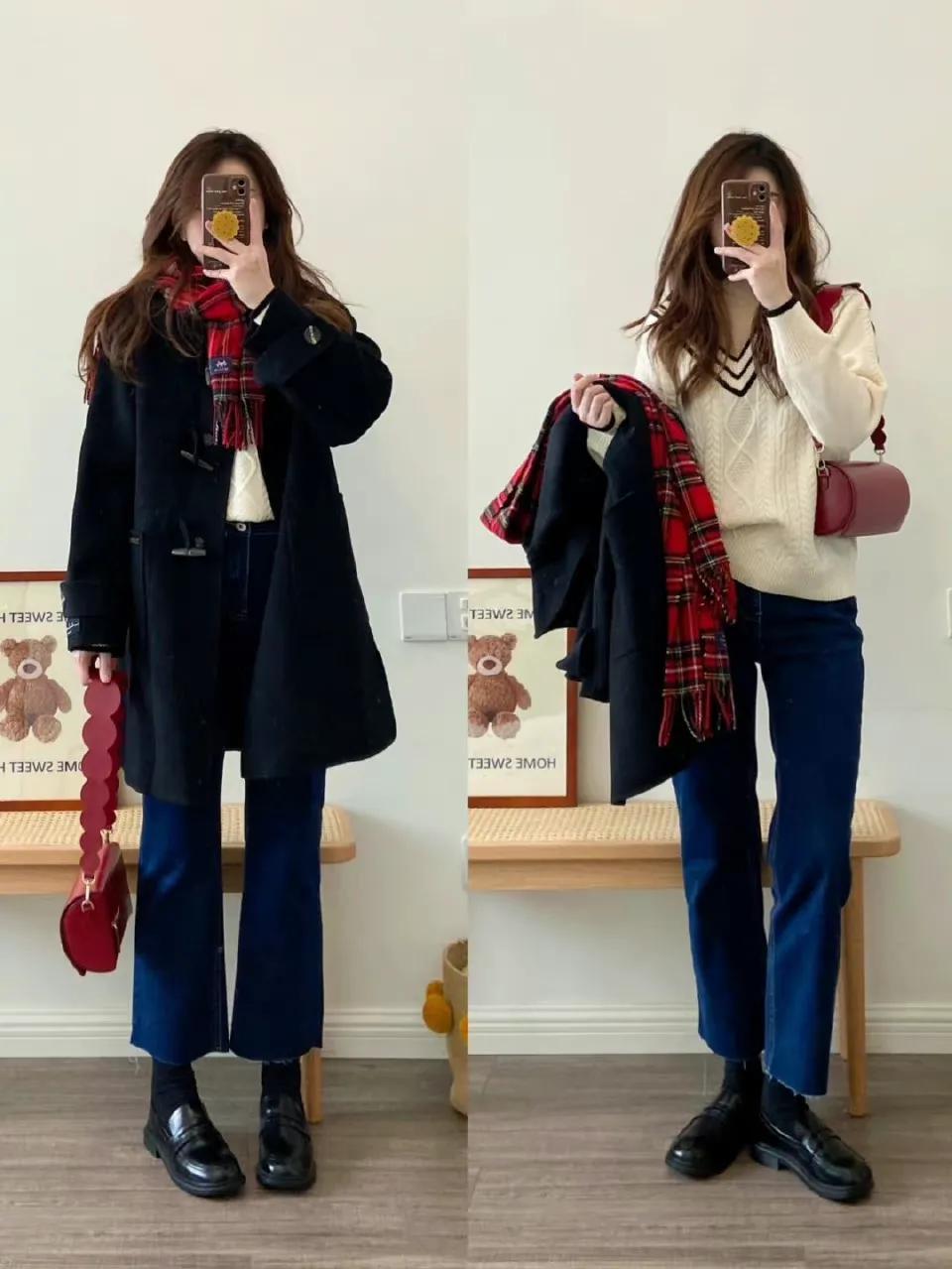 韩版宽松慵懒风长款大衣女穿搭,冬季毛呢大衣穿搭女生韩版