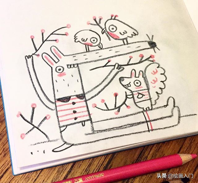 彩铅小动物插画简单,彩铅插画小动物手绘