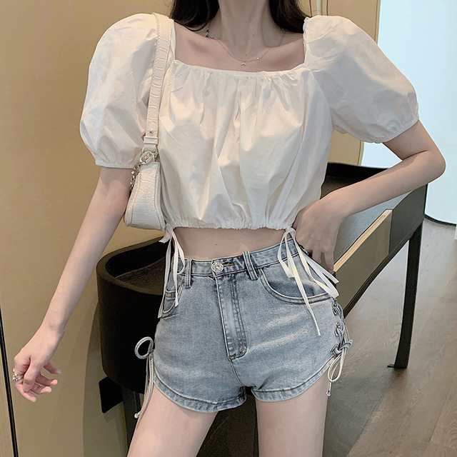 小个子减龄短款上衣白色,显气质的女生夏季上衣推荐