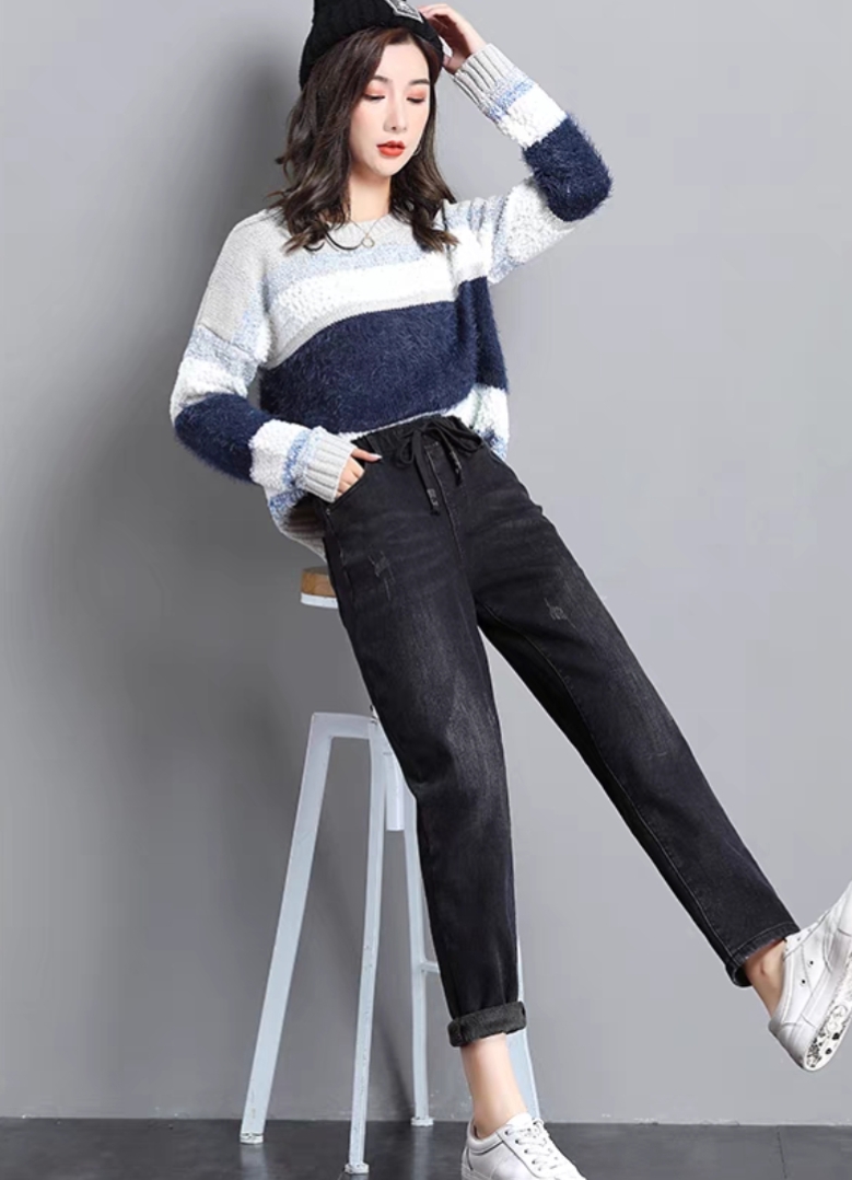 加绒牛仔保暖大码高腰显瘦,牛仔加绒打底衣外穿显瘦中长款