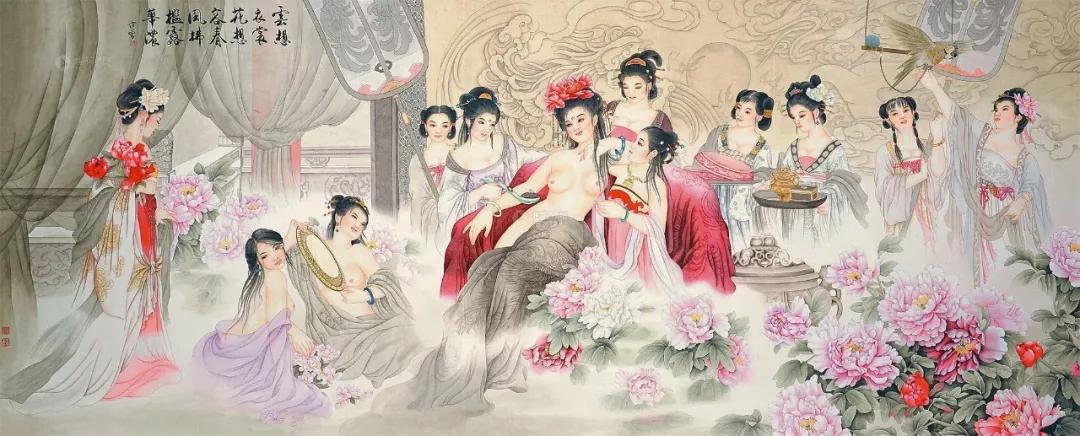 贵妃出浴图立轴设色绢本图片,贵妃出浴图国画有几幅