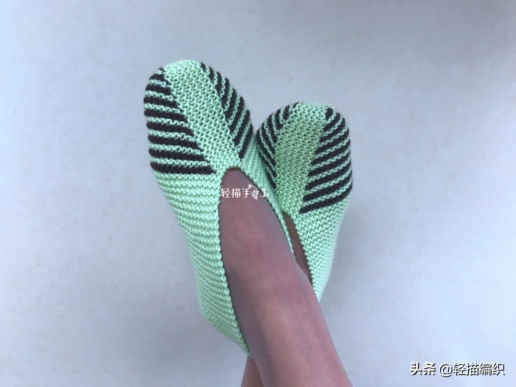 单条纹复古花样地板袜编织,新手一学就会织的地板袜