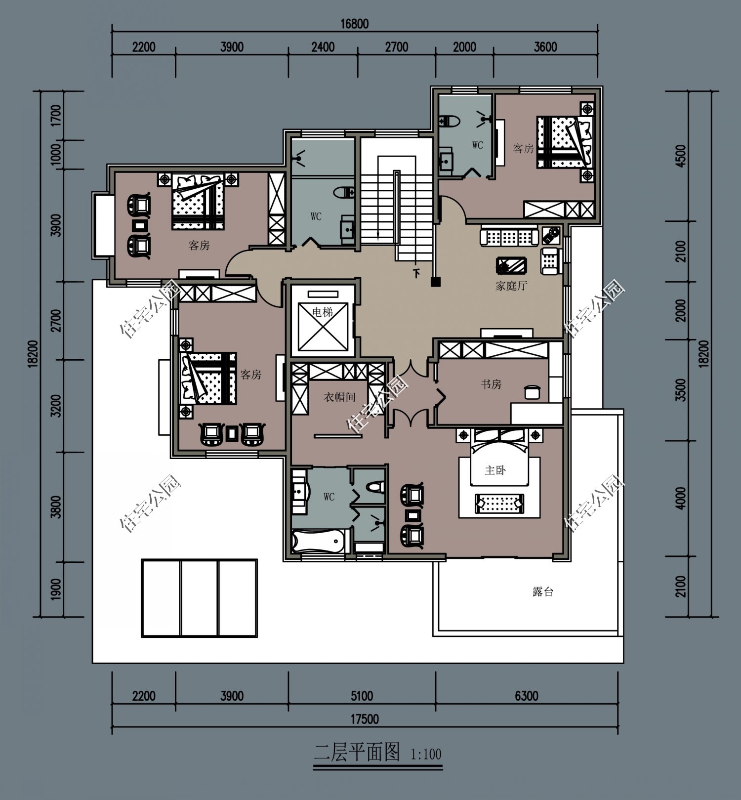 免费分享1000款自建房布局图,三层半现代别墅带落地窗设计图