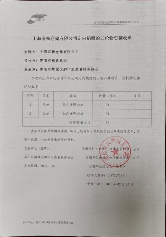 三枪集团捐款了吗,三枪捐物资