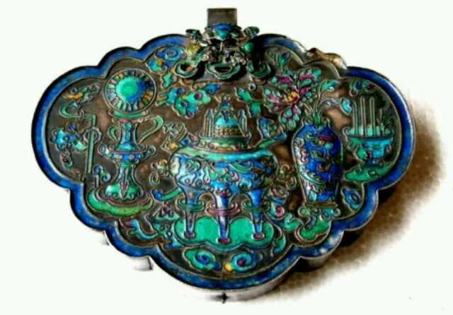 古法方形金锁,清代老银制长命锁