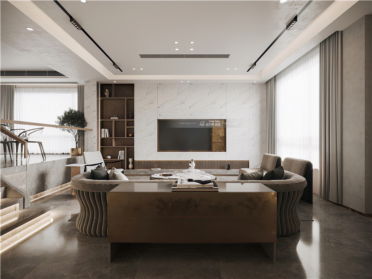 500平米高端轻奢装修,现代轻奢大宅风格效果图