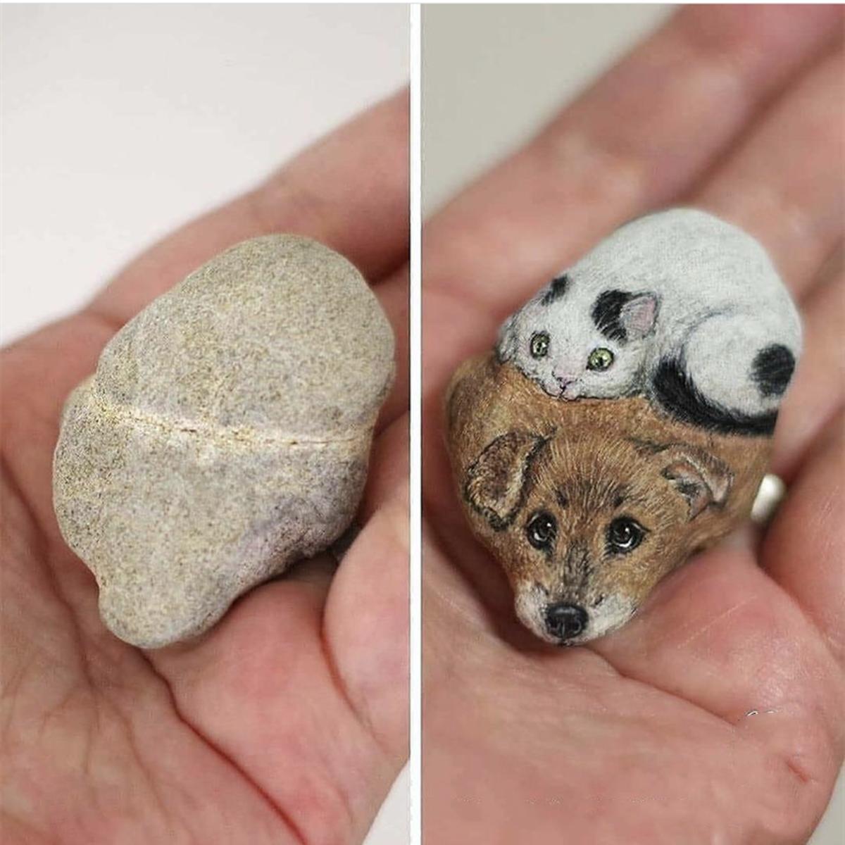石头也可以做动物手办，只要绘画的细节到位，同样也能够以假乱真