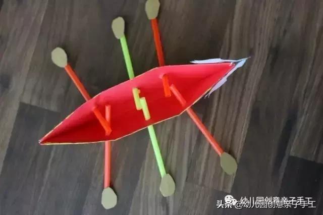 画端午节的龙舟和粽子,手工折纸龙舟粽子