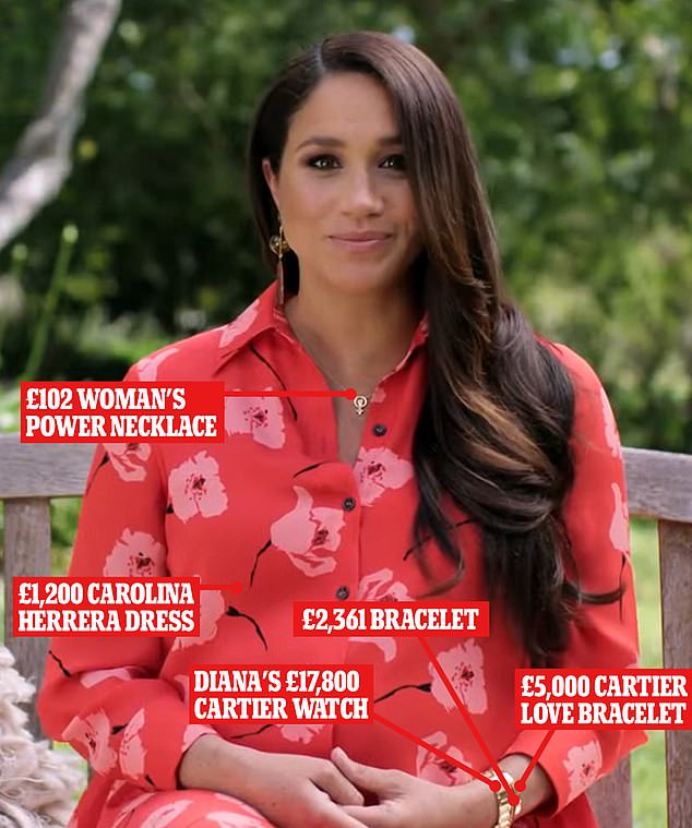 梅根与戴妃戴着大金表的照片,梅根造型改变