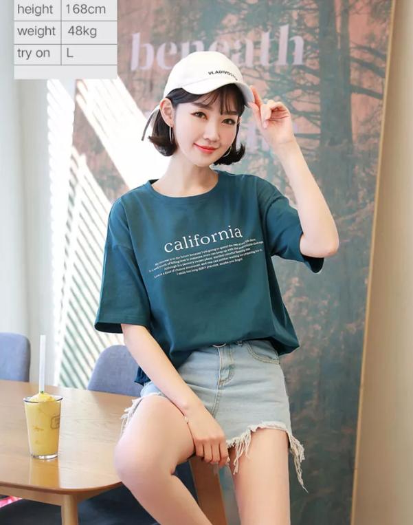 新款韩版印花宽松纯棉女t恤,夏季新款大码女装印花t恤