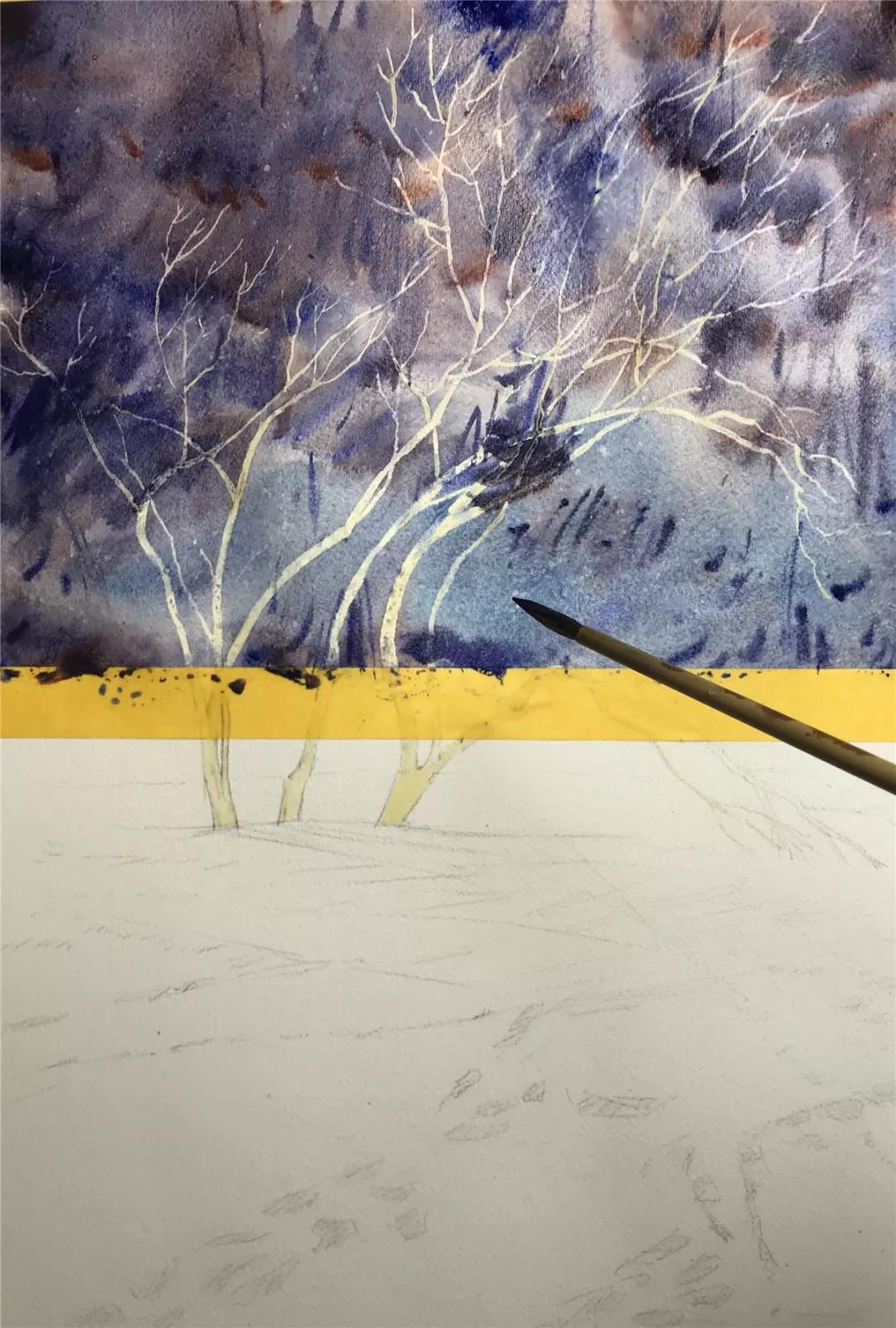 100幅风景写生水粉画教程,如何画雪景图水彩画教程