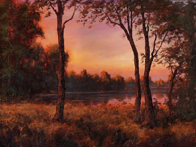 光感特别强的油画风景作品,厚重浓艳的油画风景很浪漫很美