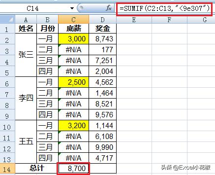 Excel–存在错误值,也能正常求和
