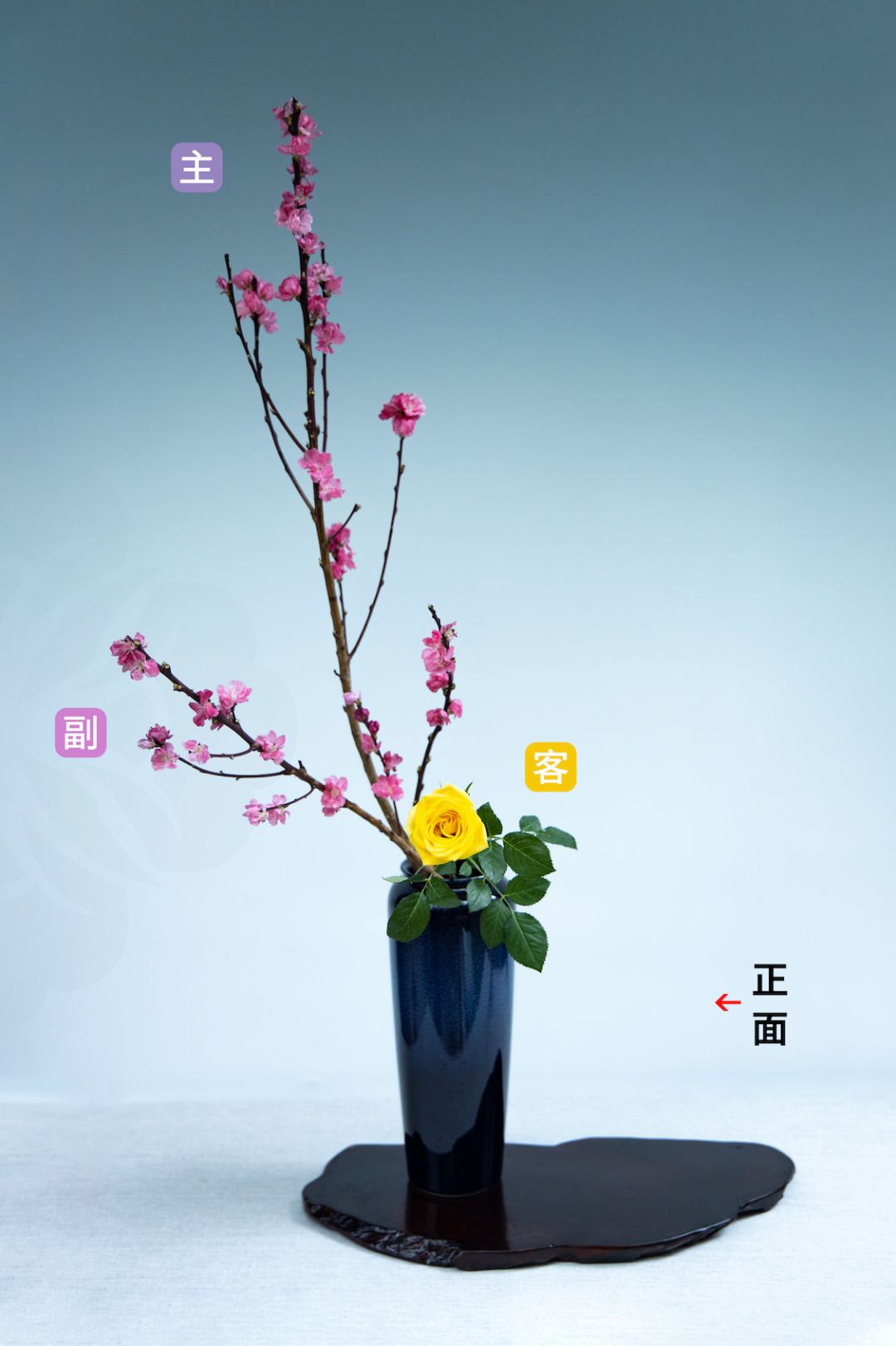 小原流旋转式插花入门知识,日式小原流直立插花图片