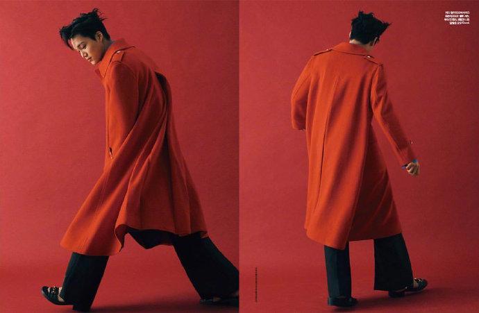 exo金钟仁的红西装图片大全,exo金钟仁品牌穿搭杂志拍摄