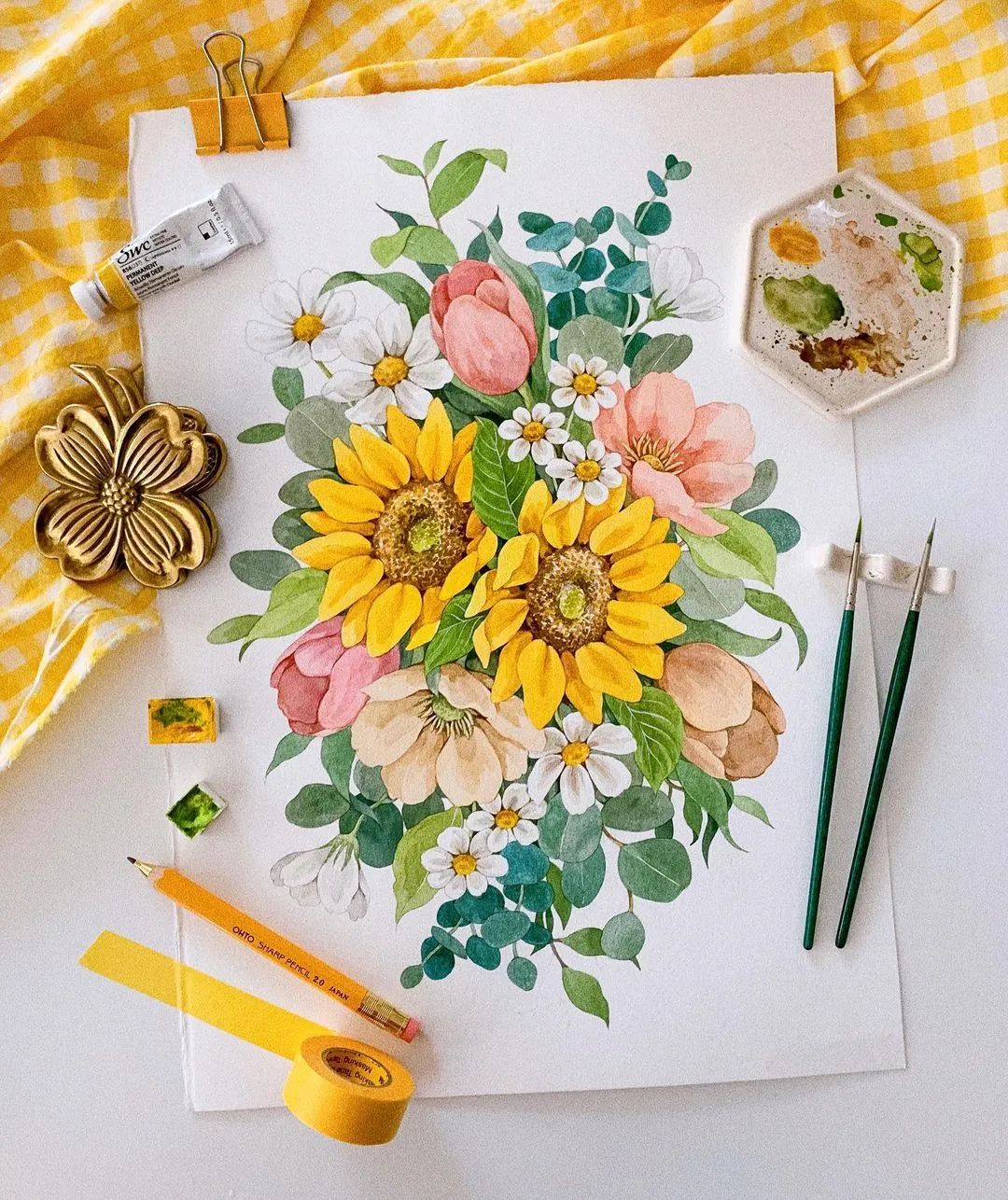 超美水彩画治愈,韩国女孩画画