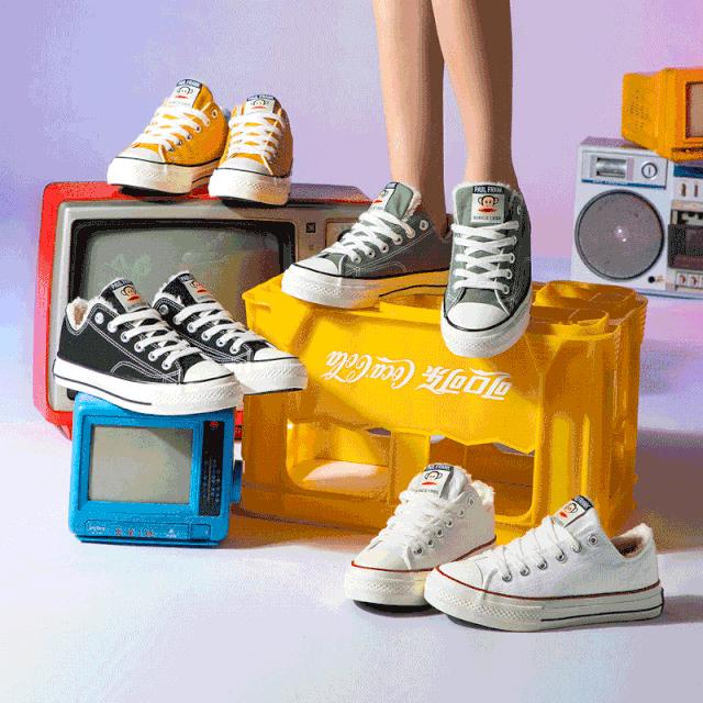 大嘴猴帆布鞋儿童加绒,女保暖鞋加绒加厚正品大嘴猴