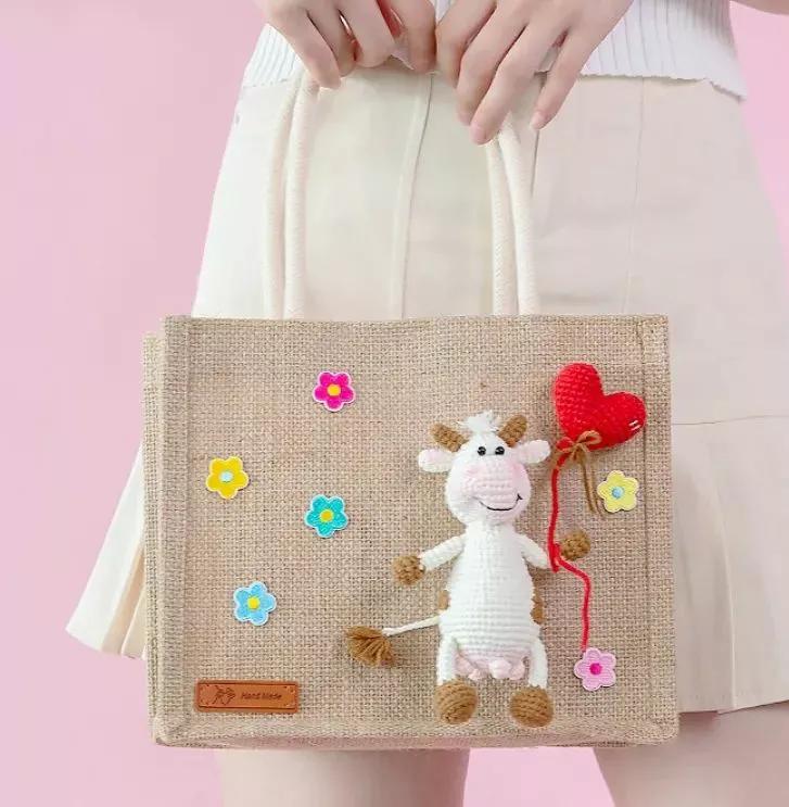 手工手提包又简单又漂亮,麻布袋子diy手提袋手绘