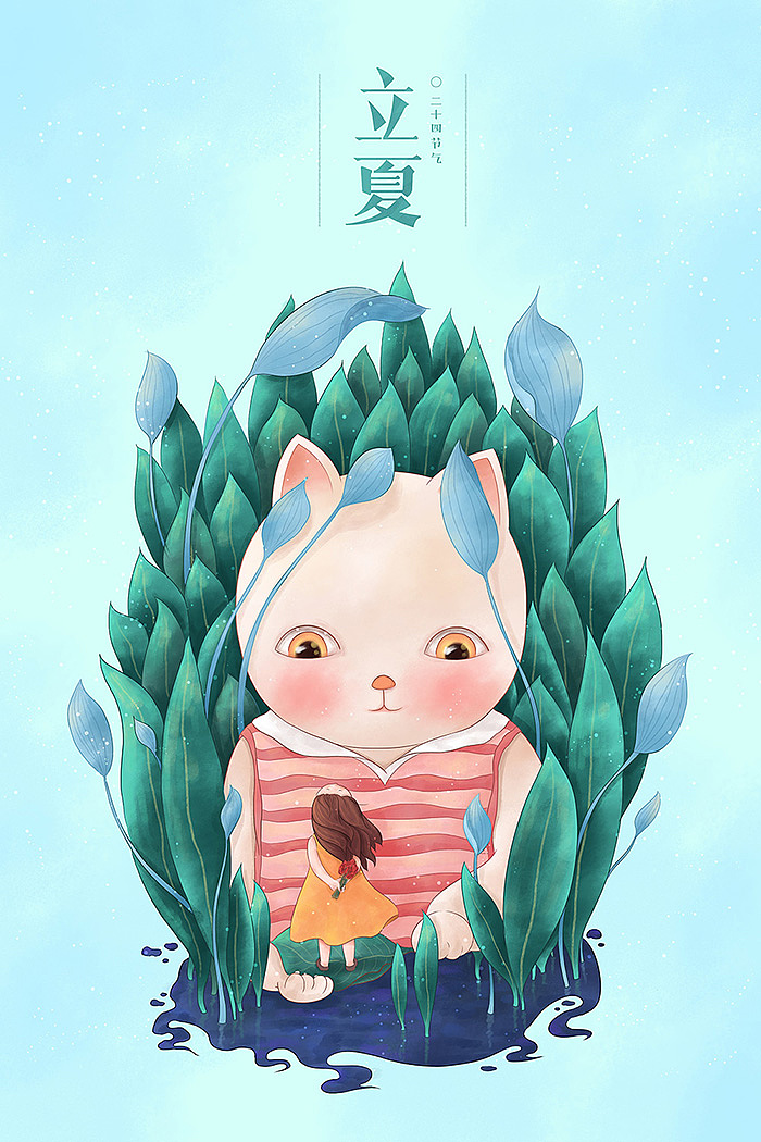 小清新唯美猫咪插画壁纸,猫咪卡通形象插画图片