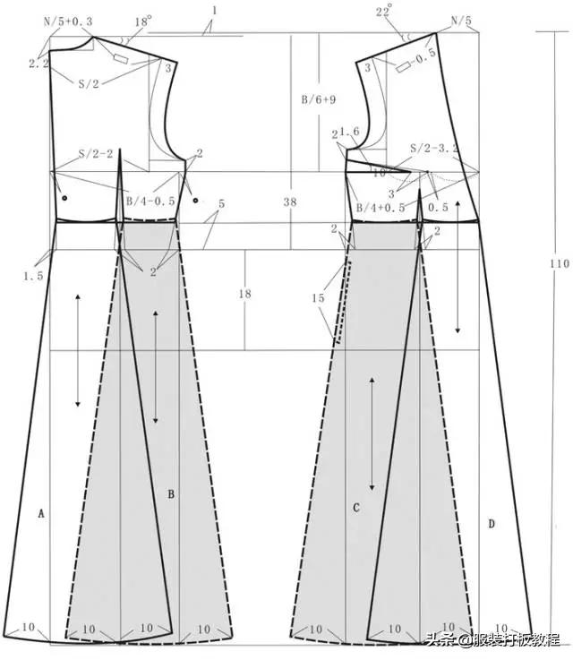 大v领连衣长裙裁剪视频,v字领的无袖长裙裁剪图